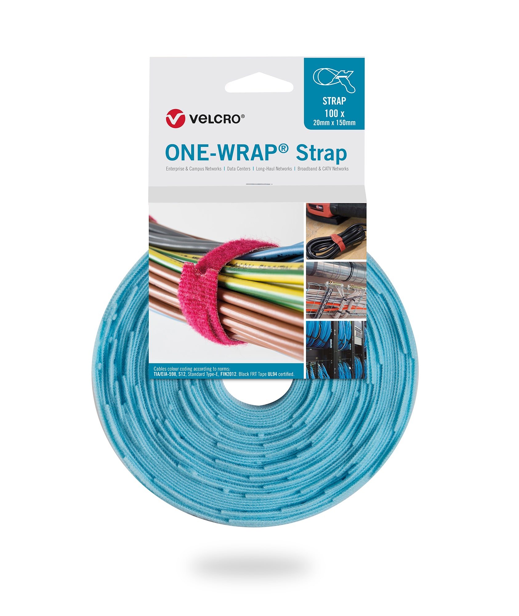 VELCRO® ONE-WRAP® Strap Velcro cable ties 20mm x 230mm 100 pieces turquoise