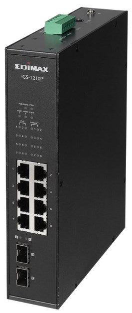 Edimax Industrial 10-Port Gigabit PoE+ DIN Rail Switch with 2 SFP Ports