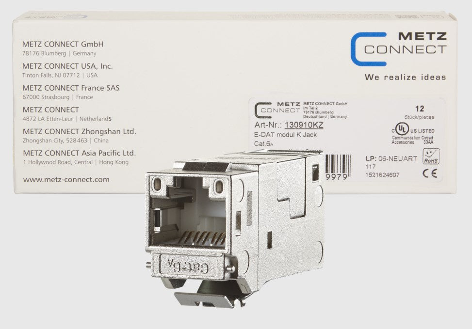 METZ CONNECT E-DAT module Keystone Cat.6A Jack 180°, pack of 12