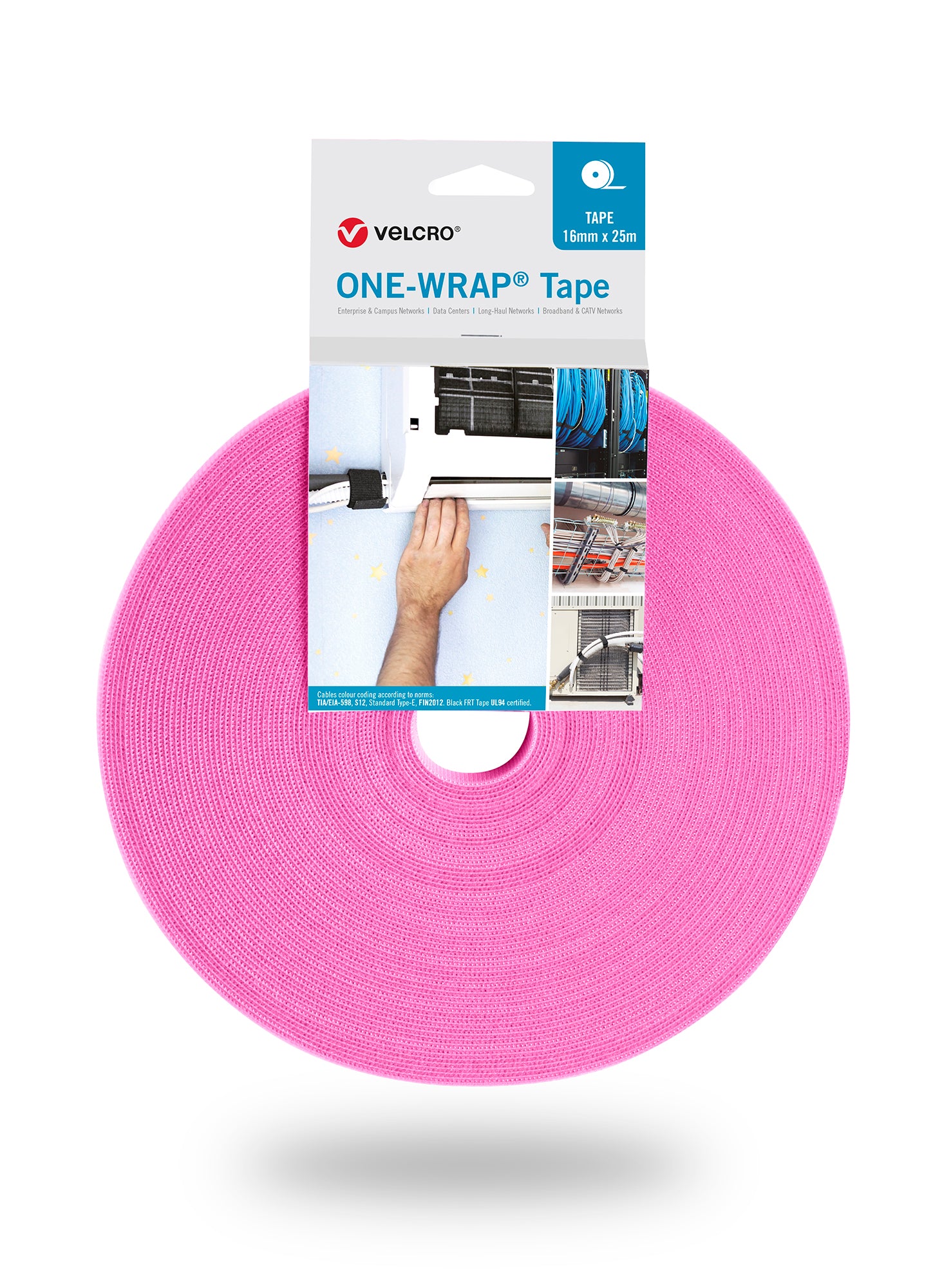 VELCRO® One Wrap® Velcro tape 25m and 16mm wide pink