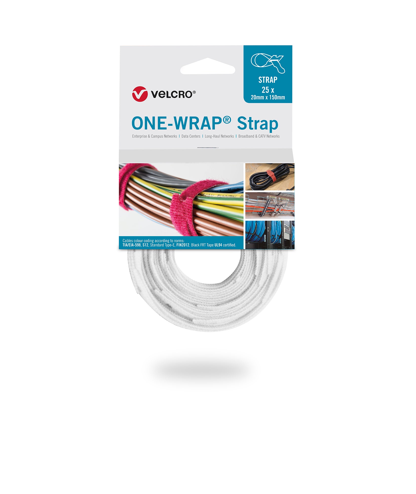 VELCRO® ONE-WRAP® Strap Klett-Kabelbinder 20mm x 200mm 25 Stück weiß