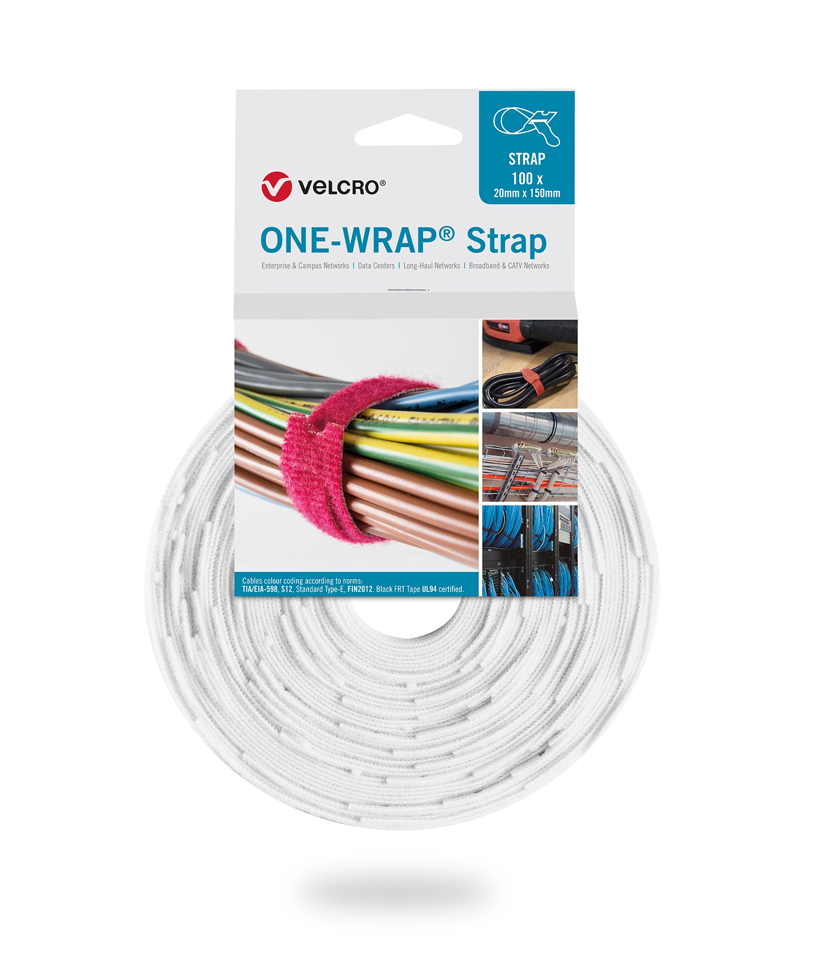 VELCRO® One Wrap® Strap Velcro cable ties 20mm x 200mm 100 pieces white