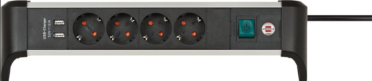 Brennenstuhl Alu-Office-Line power strip 4-way 1.8m with 2 x USB-A
