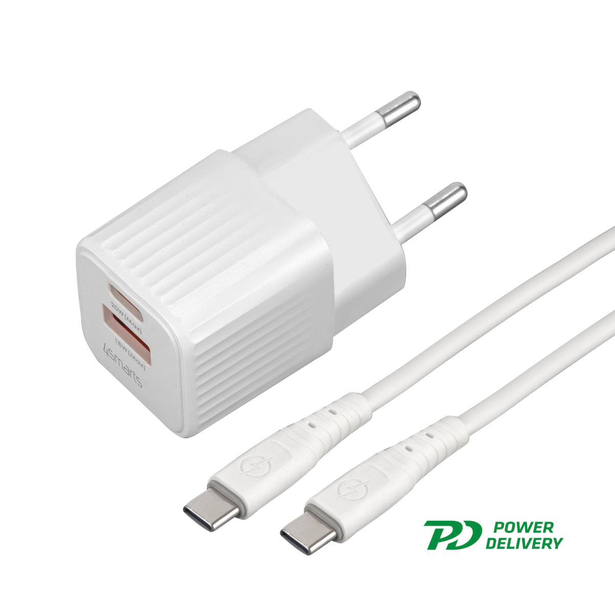 4smarts charger VoltPlug Duos Mini PD 20W and USB-C cable 1.5m white