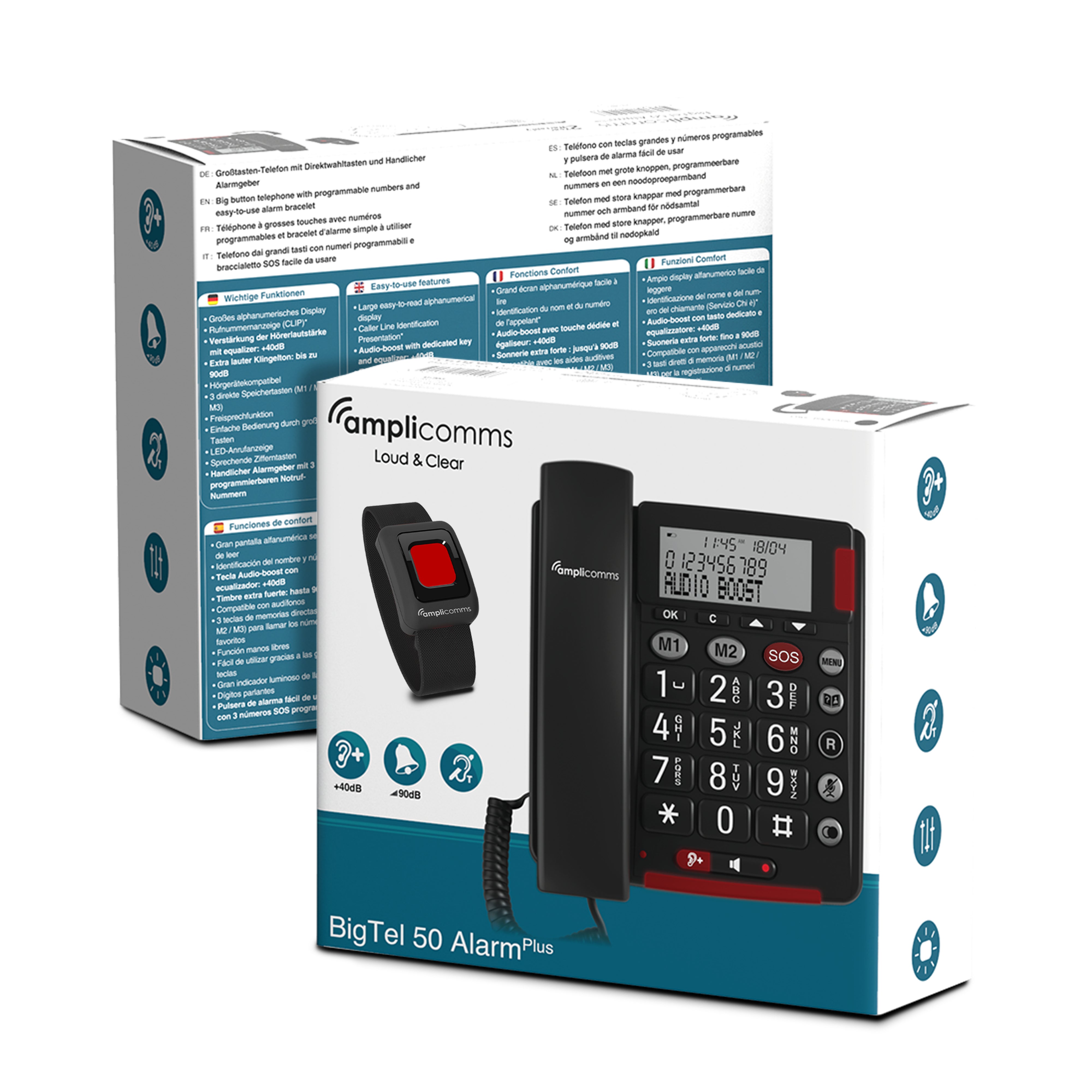 amplicomms BIGTel 50 Alarm plus, large button telephone Dark Grey