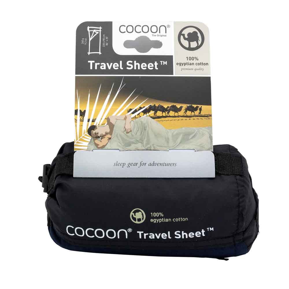 Cocoon lightweight travel sleeping bag, rectangle, 220 x 90 cm, Egyptian cotton, Tuareg