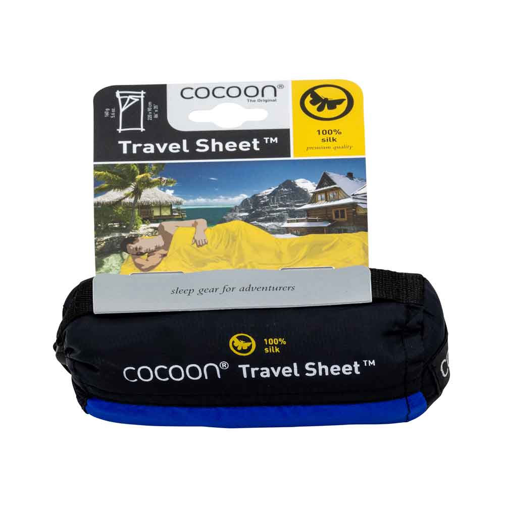 Cocoon lightweight travel sleeping bag, rectangle, 220 x 90 cm, 100% SILK, ultramarine b