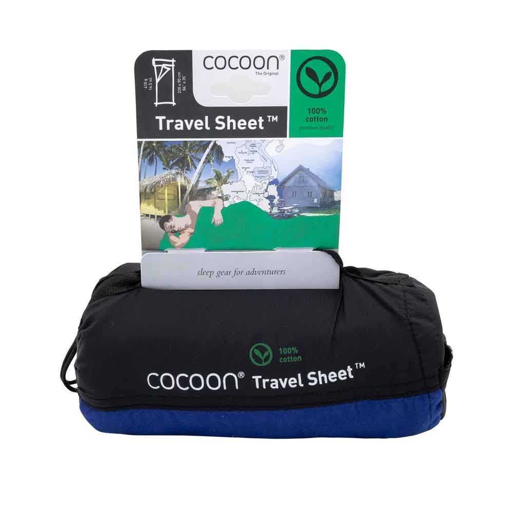 Cocoon lightweight travel sleeping bag, rectangle, 220 x 90 cm, 100% cotton, ultramarine