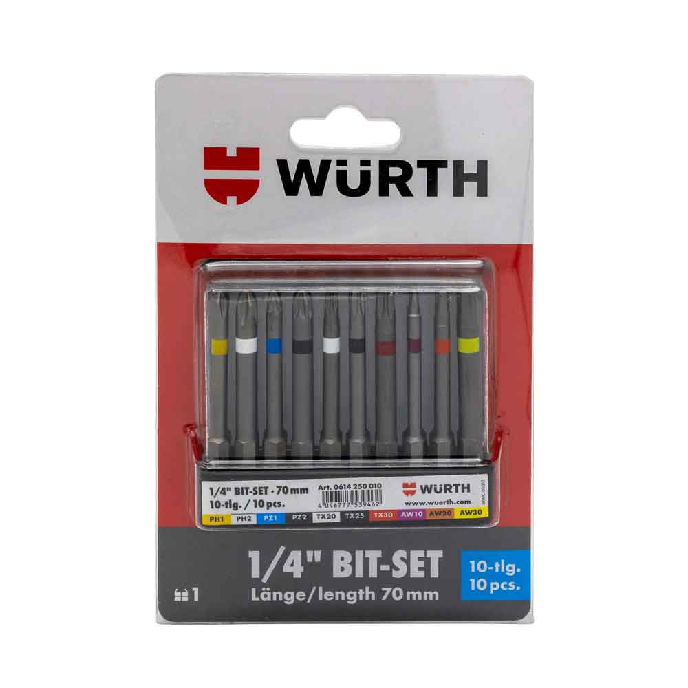 Würth 1/4 inch bit assortment 10 pcs. with belt clip