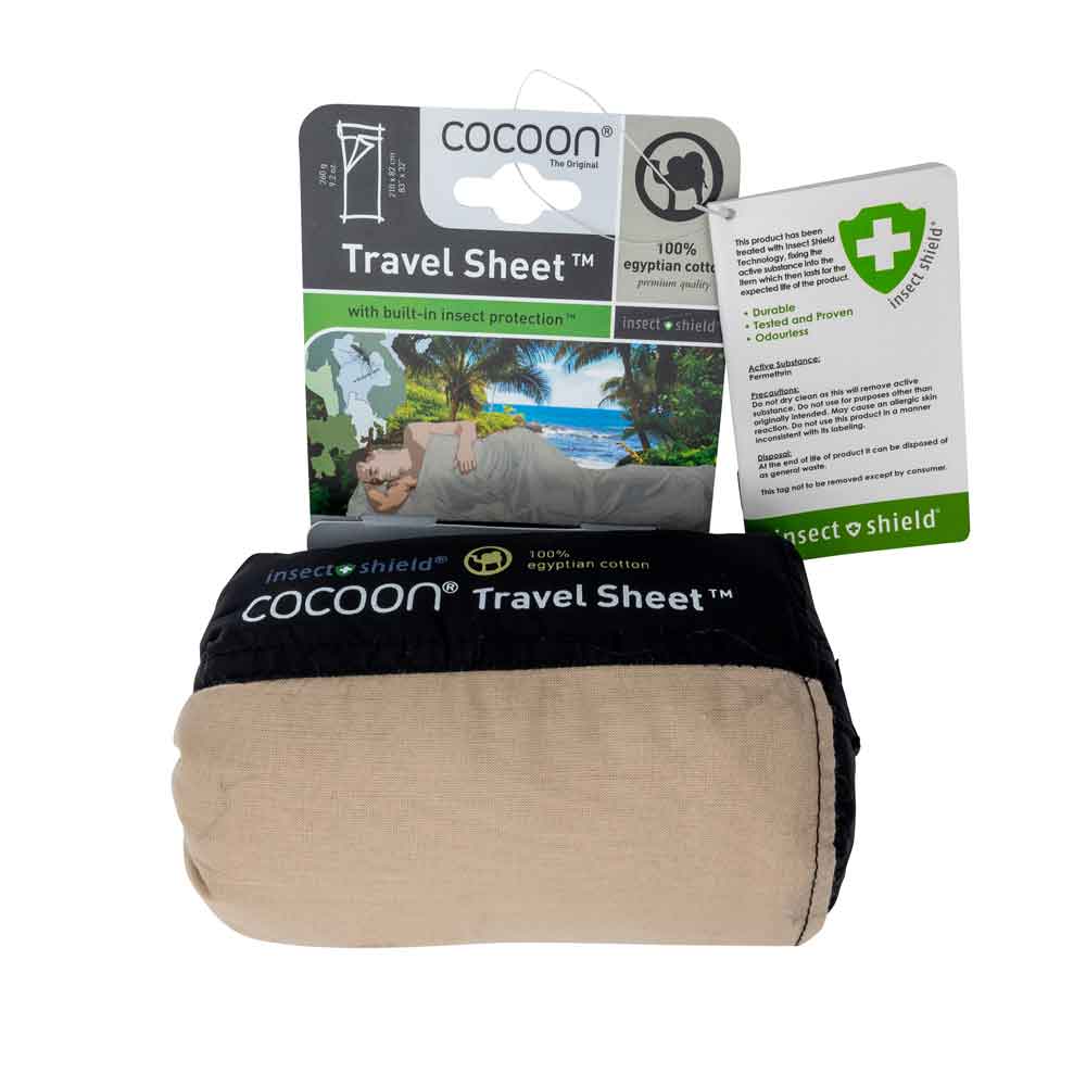 Cocoon Insect Shield TravelSheets, 218 x 90 cm 100% Egyptian cotton sand