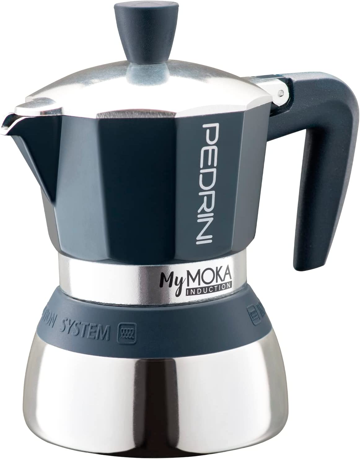Pedrini - MyMoka Aluminium Edelstahl Induktion poliert / dunkelblau 3 Tassen