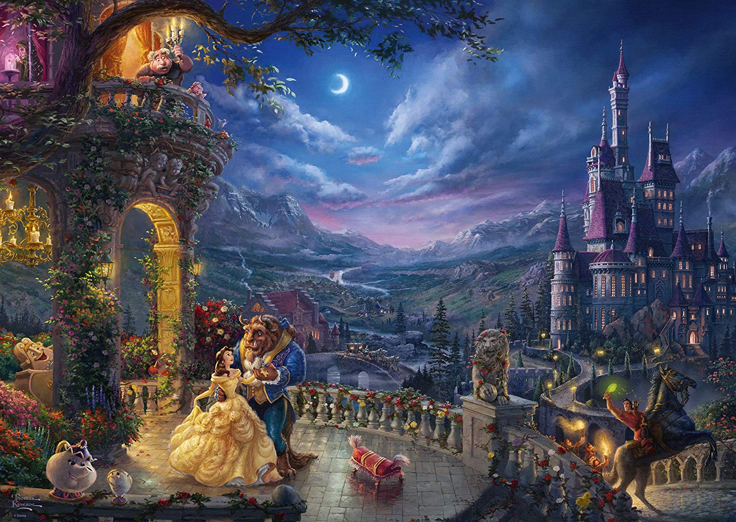 Disney, Beauty and the Beast, Dancing in the Moonlight - 1000 Piece Puzzle (Thomas Kinkade)