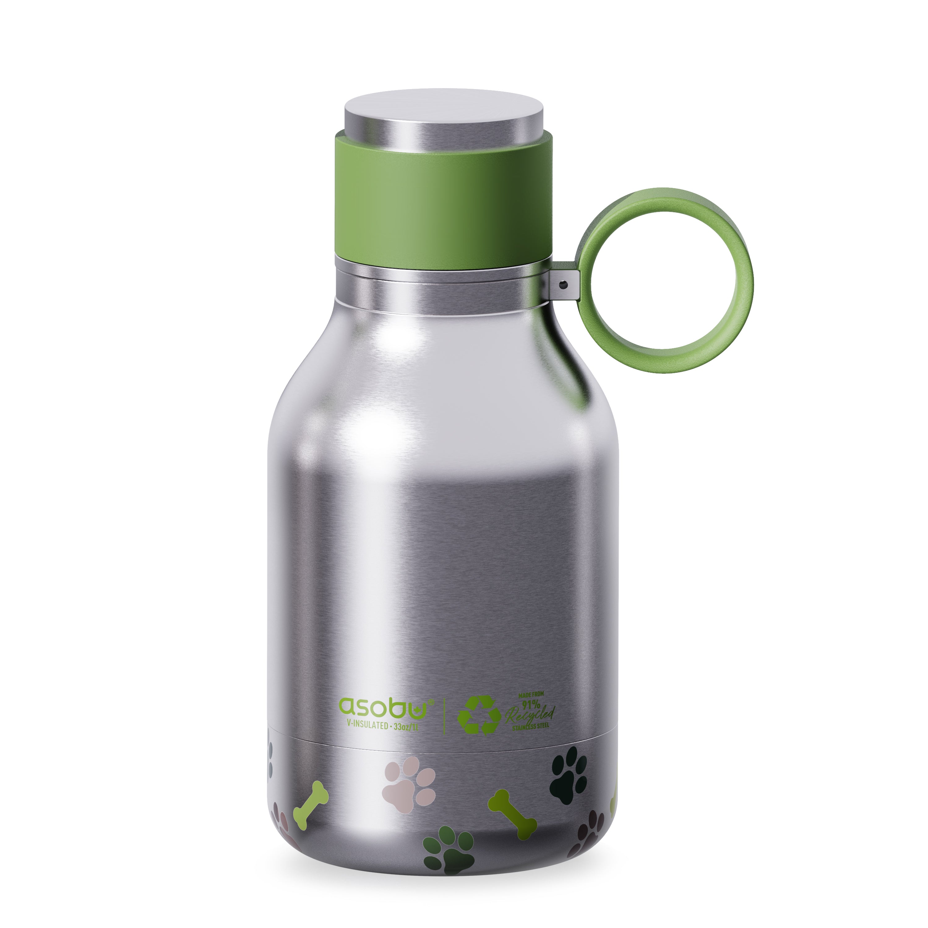 Asobu - Dog Bowl - recycled stainless steel bottle with dog bowl silver