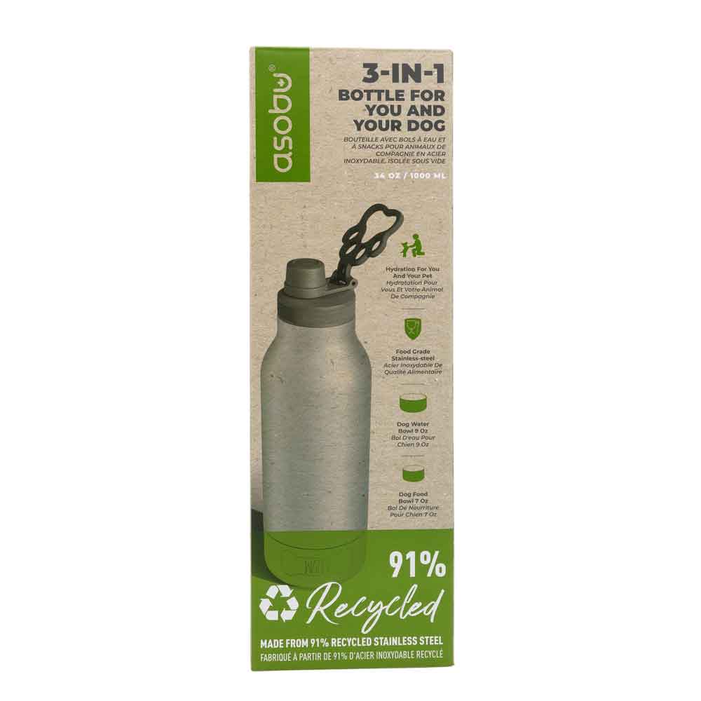 Asobu - Dog Bowl Buddy - recycled stainless steel bottle with 2 bowls silver