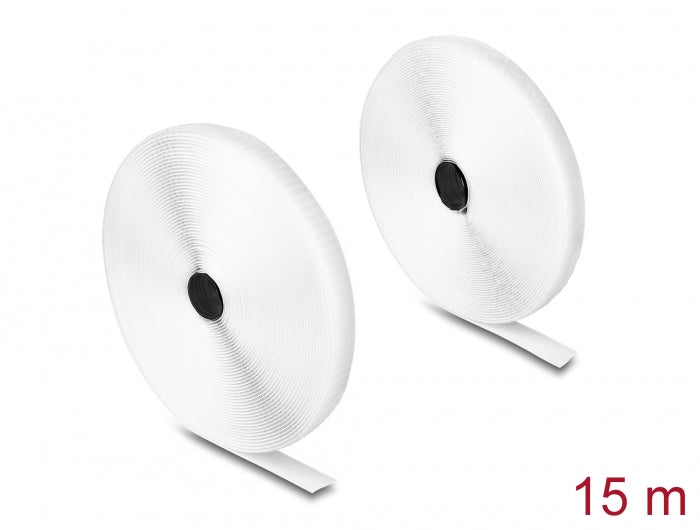 Delock Durable Velcro tape with adhesive and loop tape L 15 mx W 20 mm white