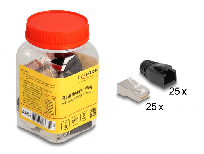 Delock RJ50 Modular Plug Cat.5e with Anti-Kink Sleeve Set of 25