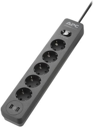 APC Essential Surge Protection Power Strip 5 Outlets 2USB Ports Black