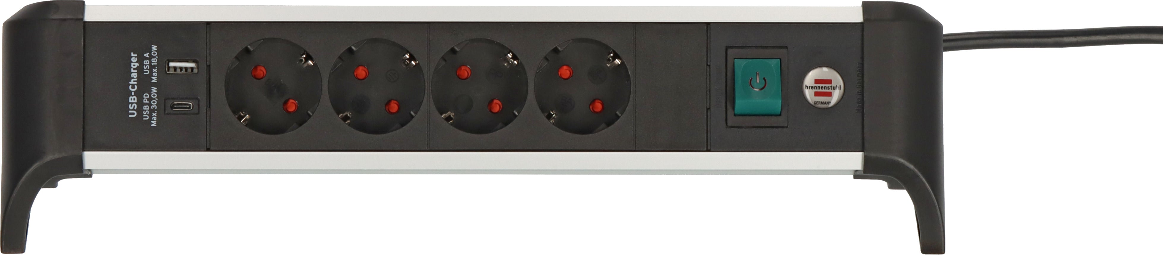 Brennenstuhl Alu-Office-Line 4-way power strip with 1x USB-C and 1x USB-A