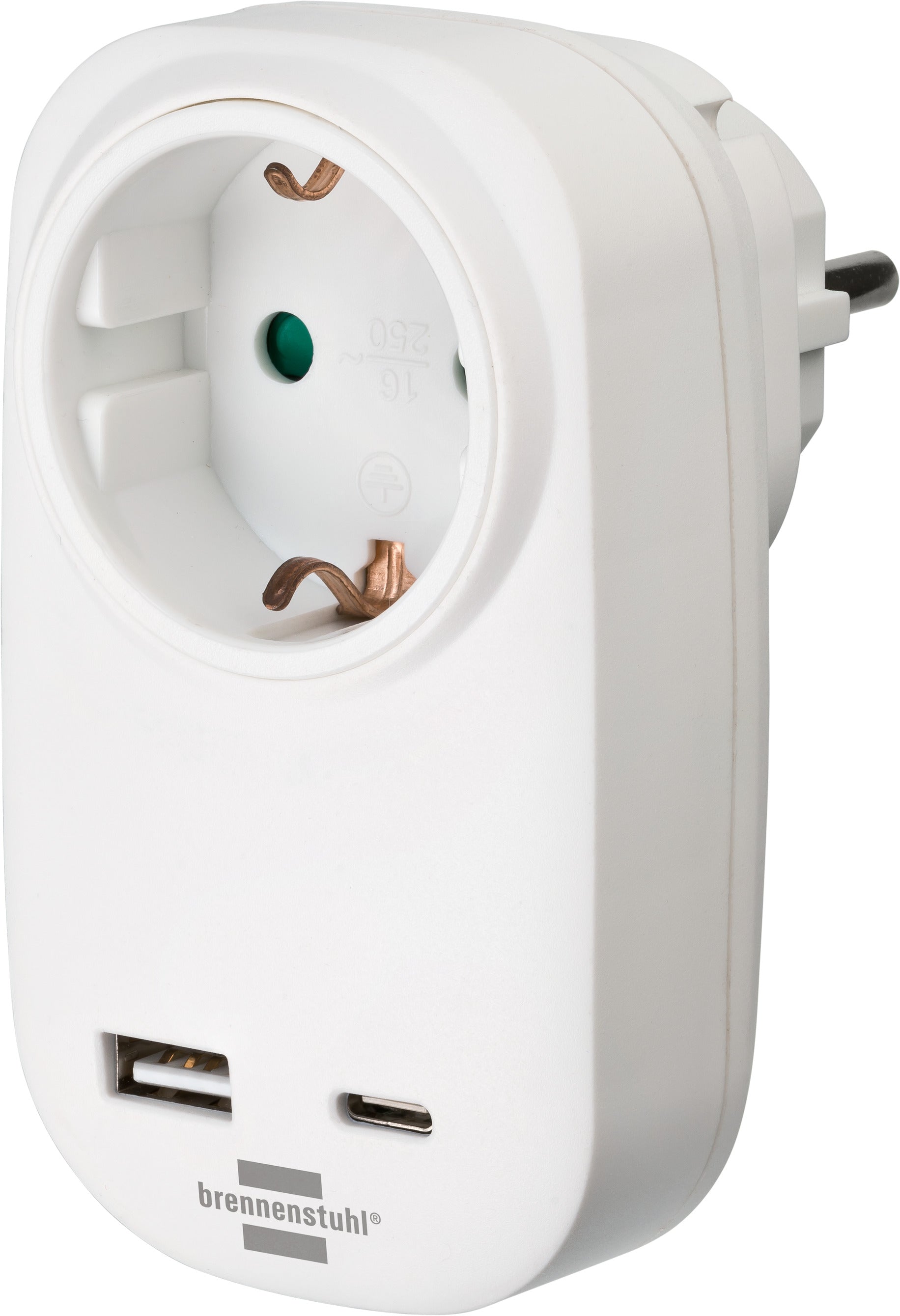 Brennenstuhl socket adapter with USB-C Power Delivery 18W and USB-A 18W, white