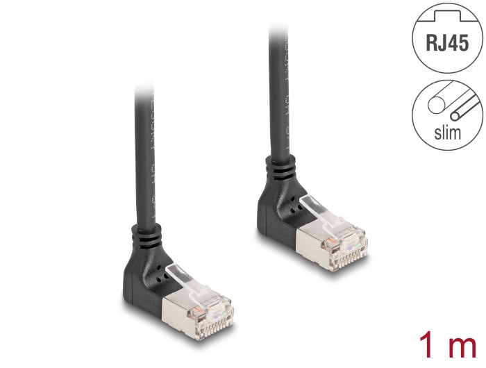 Delock RJ45 network cable Cat.6A S/FTP Slim 90° top / top angled 1 m