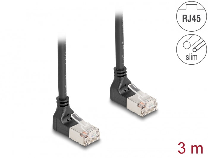 Delock RJ45 network cable Cat.6A S/FTP Slim 90° top / top angled 3 m