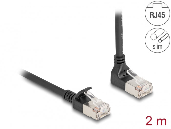 Delock RJ45 network cable Cat.6A S/FTP Slim 90° up angled / straight 2 m