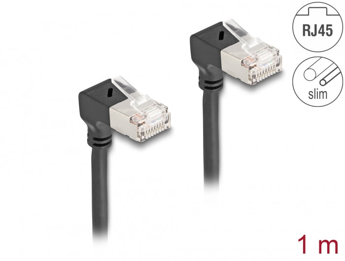 Delock RJ45 network cable Cat.6A S/FTP Slim 90° bottom / bottom angled 1 m