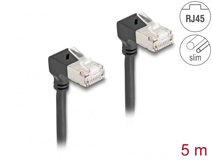 Delock RJ45 network cable Cat.6A S/FTP Slim 90° bottom / bottom angled 5 m