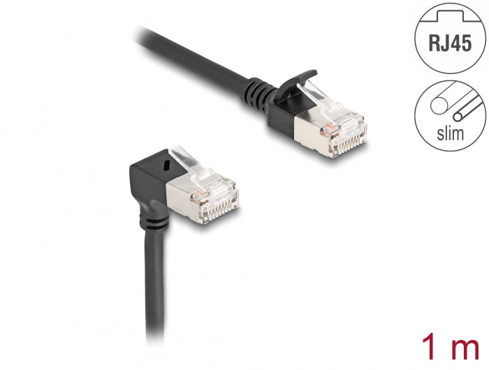 Delock RJ45 network cable Cat.6A S/FTP Slim 90° angled down / straight 1 m