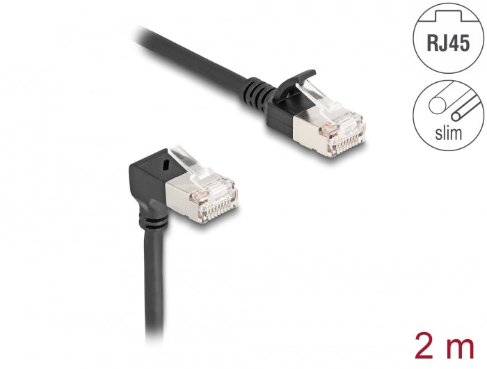 Delock RJ45 network cable Cat.6A S/FTP Slim 90° down angled / straight 2 m
