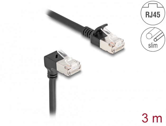Delock RJ45 network cable Cat.6A S/FTP Slim 90° angled down / straight 3 m