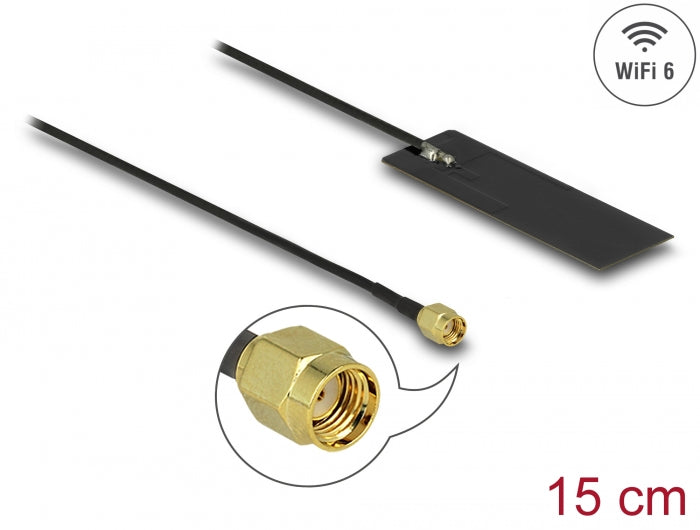 Delock WLAN WiFi 6 antenna RP-SMA connector 2 - 4 dBi 15 cm PCB internal