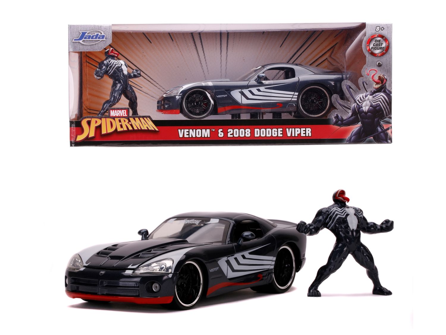 Jada Toys 253225015 - Marvel Spiderman Venom 2008 Dodge Viper SRT10, 1:24 - model car