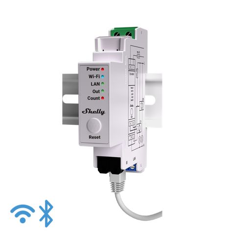 Shelly Pro EM 50A DIN rail · incl. 2x 50A terminals WLAN · LAN · BT