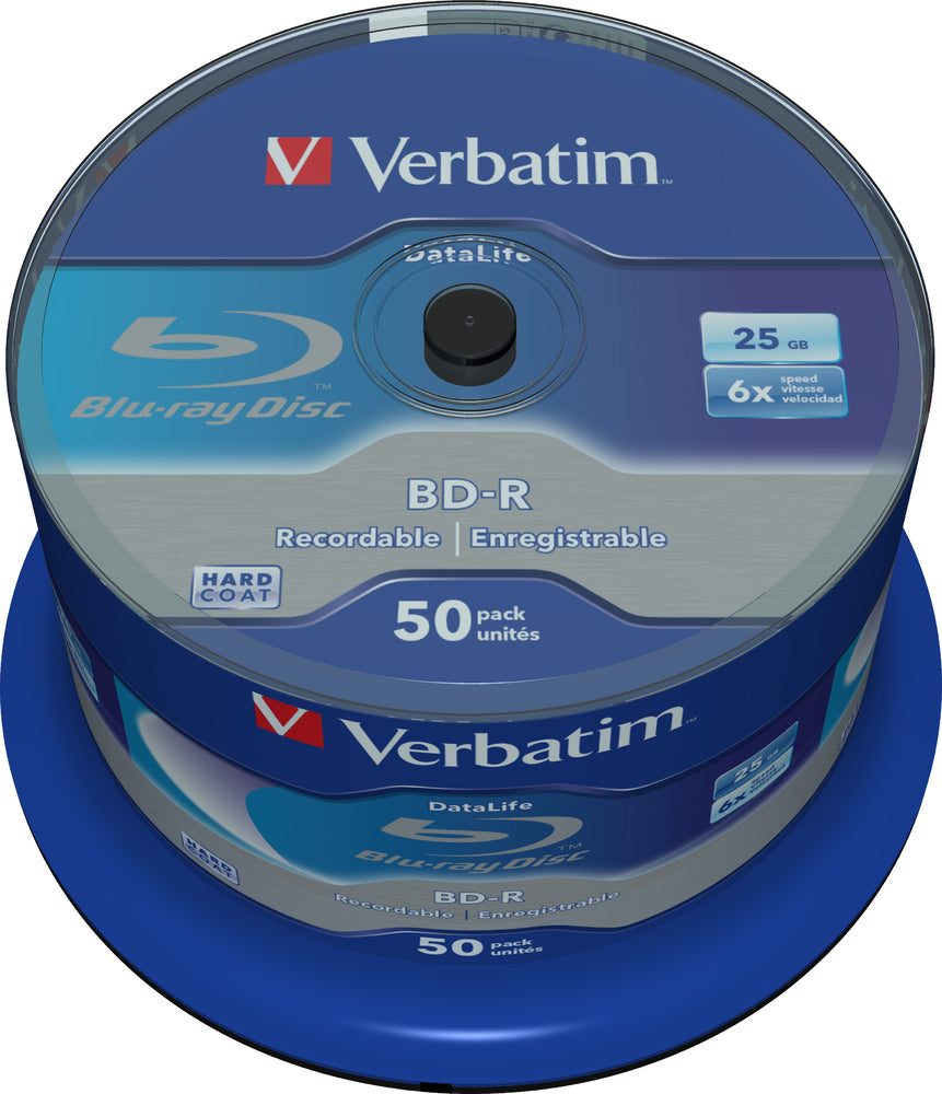 Verbatim BD-R Blu Ray Blanks Single Layer 25GB Data Storage (Pack of 50)