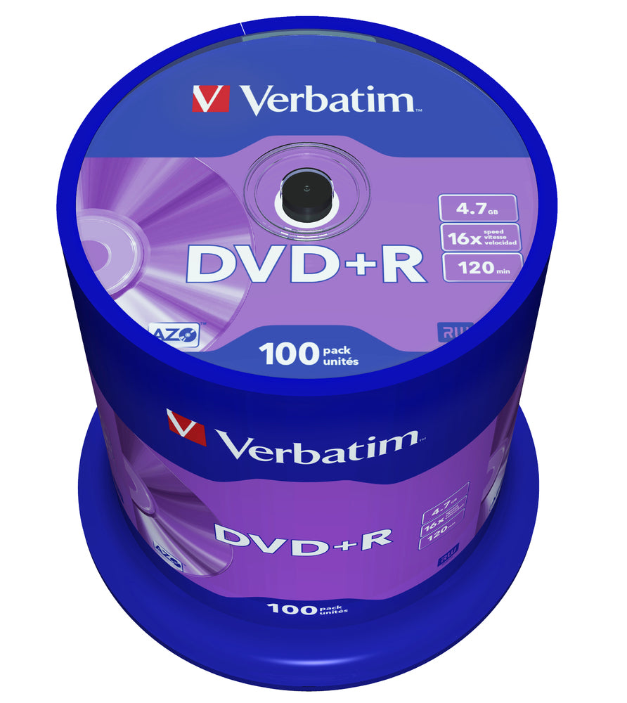 Verbatim DVD+R Blanks AZO 4.7GB Data Storage (Pack of 100)