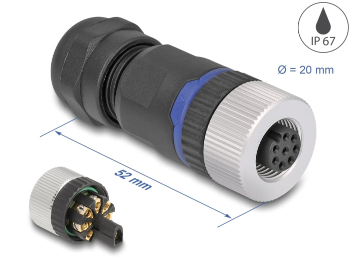 Delock M12 connector A-coded 8 pin socket for mounting