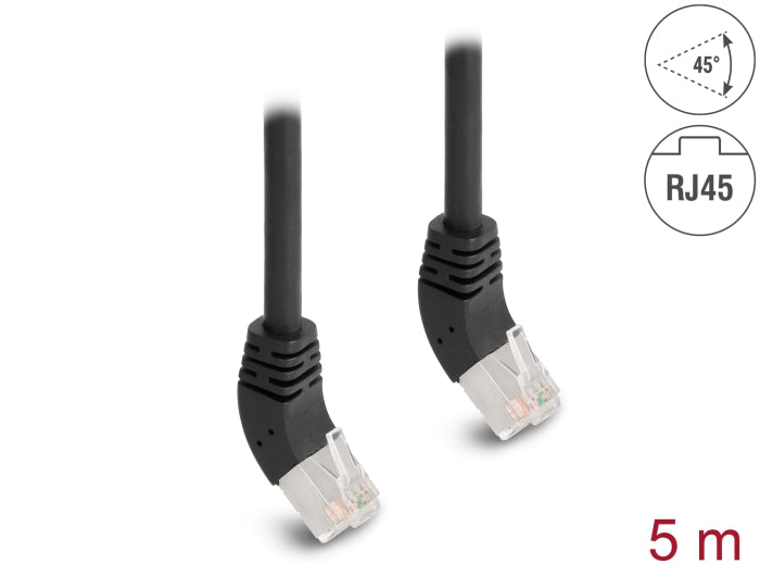 Delock RJ45 network cable Cat.6A S/FTP 45° upward angled 5 m black