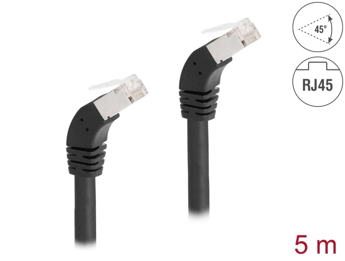 Delock RJ45 network cable Cat.6A S/FTP 45° downward angled 5 m black