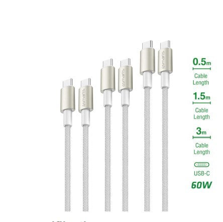 4smarts USB-C to USB-C cable PremiumCord 60W set of 3 0.5m+1.5m+3m white / silver