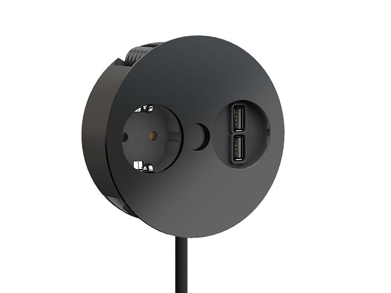 Bachmann TWIST 1xCEE7/3 1xUSB charger power 2.0m AEH, RAL9005 30GE