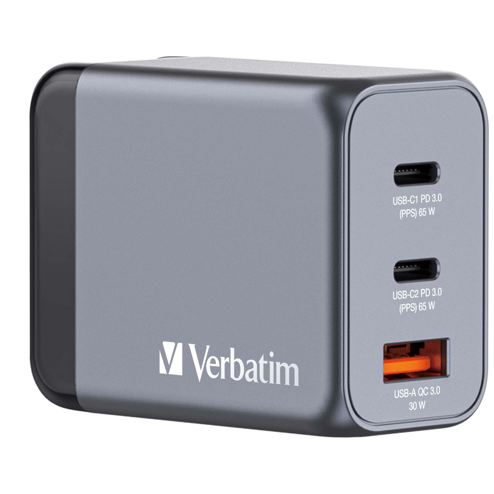 Verbatim USB-C Charger 65W 3 Port 2xUSB-C/1x USB-A