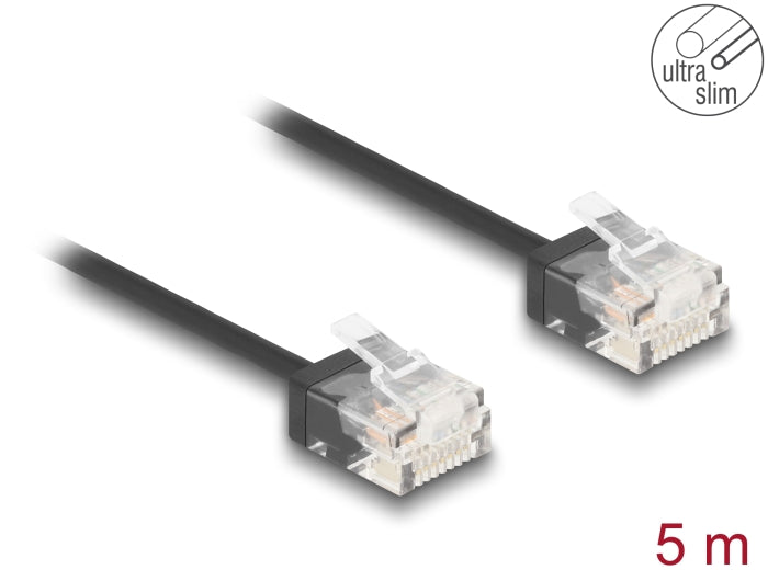 Delock RJ45 network cable Cat.6 UTP Ultra Slim 5 m black with short plugs