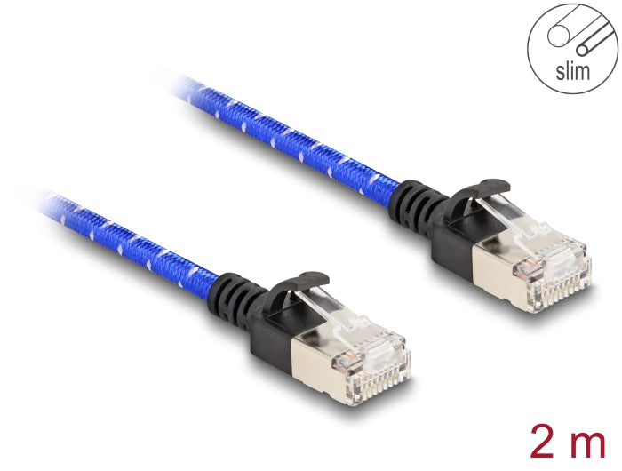 Delock RJ45 network cable with braided jacket Cat.6A U/FTP Slim 2 m blue