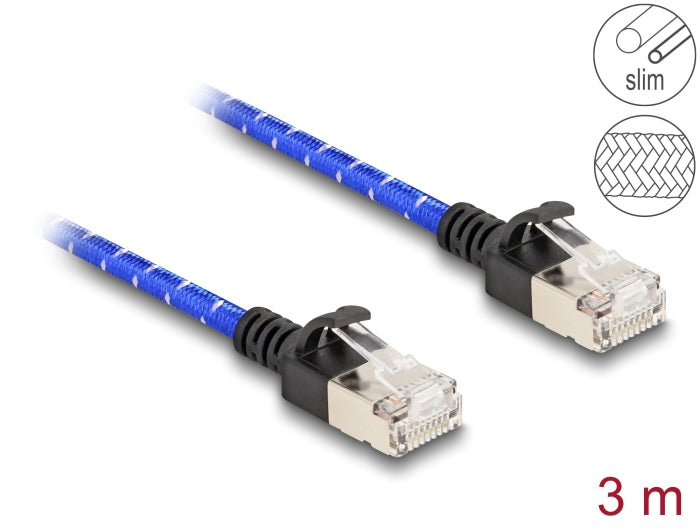 Delock RJ45 network cable with braided jacket Cat.6A U/FTP Slim 3 m blue
