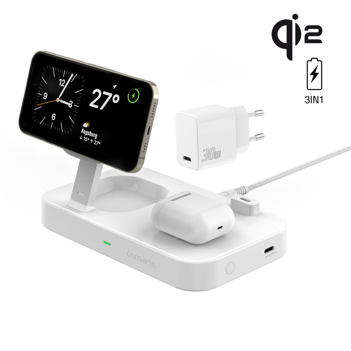 4smarts Qi2 charging station Trident white