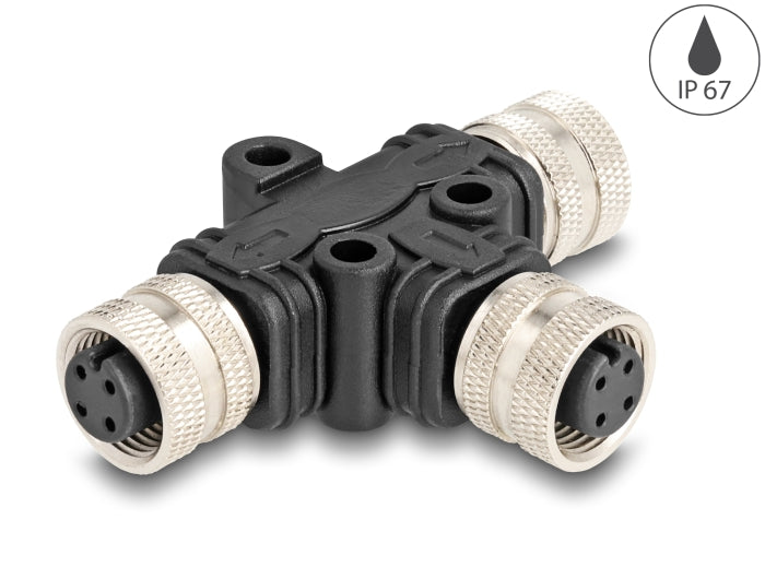 Delock M12 T-Splitter A-coded 4 pin 1 x female to 2 x female parallel connection
