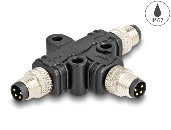 Delock M8 T-Splitter A-coded 4 Pin 1 x Male to 2 x Male