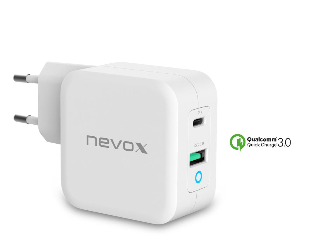 Nevox 65W USB - C Power Delivery (PD) + QC3.0 charger GaN, white