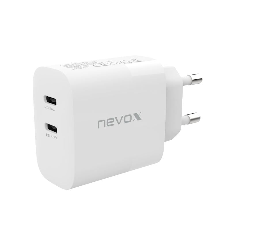 Nevox 45W DUAL - USB - C Power Delivery (PD) charger GaN, white